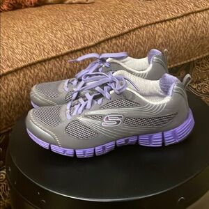 Skechers Gray and Purple Athletic Shoes with Breathable Mesh 8.5